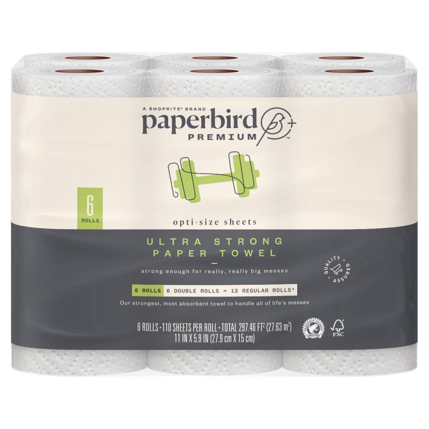 Paperbird Premium Ultra Strong Paper Towels - 6 Double Rolls (110 Sheets Each)
