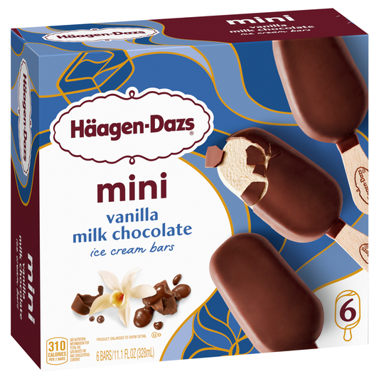 Häagen-Dazs Mini Barras de Helado de Vainilla con Chocolate con Leche – Paquete de 6